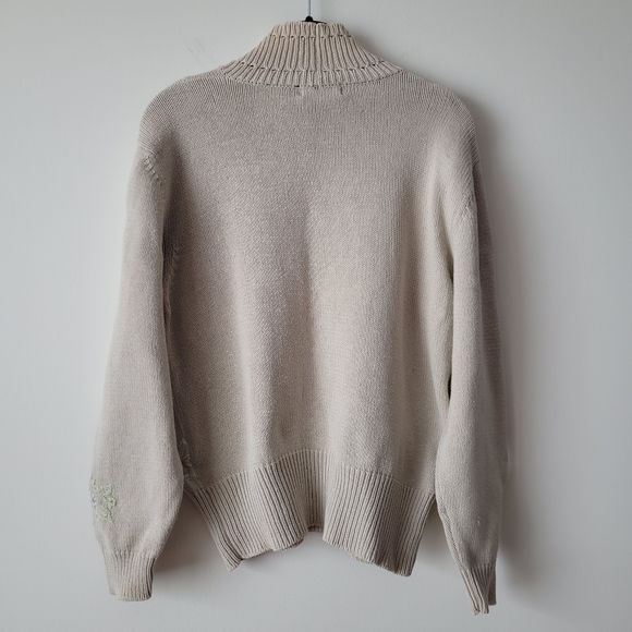 Vintage Jeanne Pierre Floral Embroidered Oversized Mock Neck Pullover Sweater - Picture 3 of 12